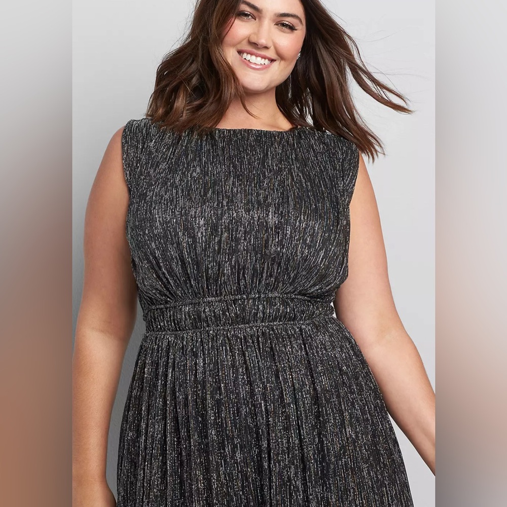 Lane Bryant Black Sparkle Belted Metallic Fit & Flare Dress Sz 22 NWT - Picture 3 of 8